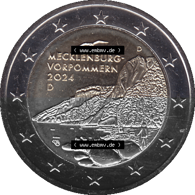 BRD-Deutschland 2 Euro Gedenkmünze 2024-2024, 2 Euro D Münzstätte München, Mecklenburg-Vorpommern - Königsstuhl Sammlung