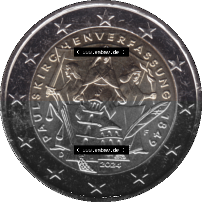 BRD-Deutschland 2 Euro Gedenkmünze 2024-2024, 2 Euro F Münzstätte Stuttgart, 175. Jubiläum Paulskirchenverfassung Sammlung