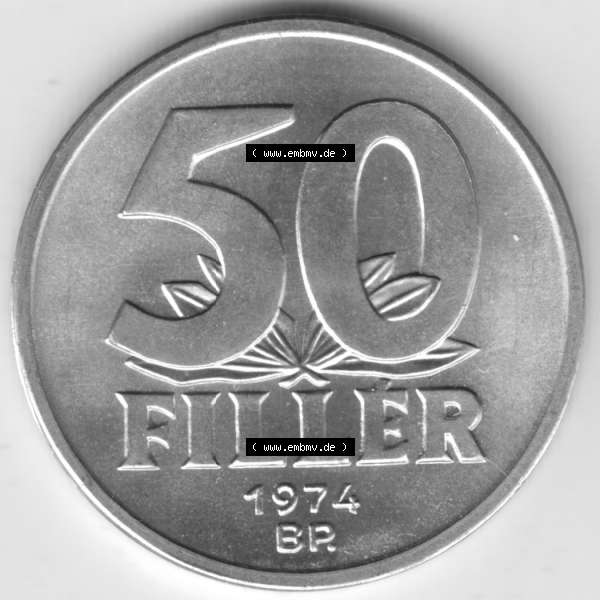 Grau bzw. s/w Umlaufmünzen Ungarn: 1967-1989, 50 Filler. Rückseite der Münze aus Ungarn als Bildmaterial für Sammler und Münzen-Webseiten hier im online Katalog und Datenbank... Sammlung Graustufen