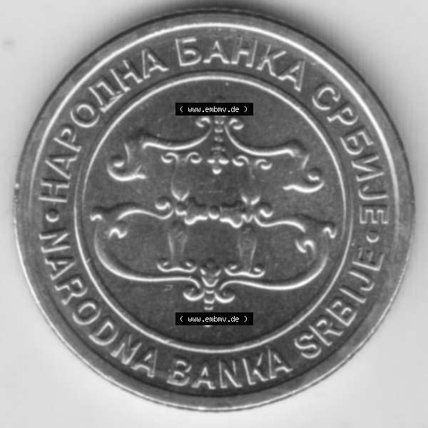 Grau bzw. s/w Umlaufmünzen Serbien: 2003-2003, 2 Dinara. Münze aus Serbien als Bildmaterial für Sammler und Münzen-Webseiten hier im online Katalog und Datenbank für Europäische... Sammlung Graustufen