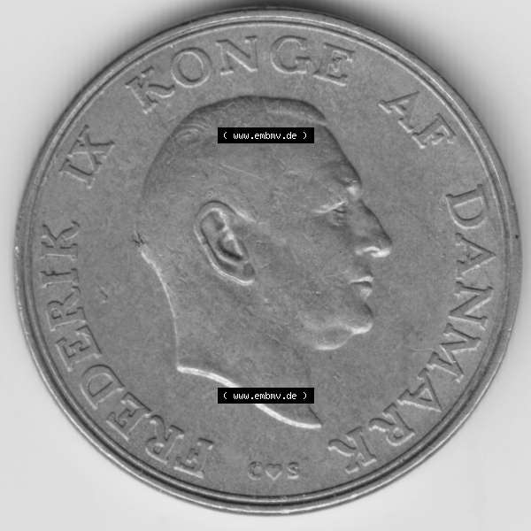 Grau bzw. s/w Umlaufmünzen Dänemark: 1957, 1 Krone. Rückseite der alten dänischen Umlaufmünze aus Dänemark zum katalogisieren und verwalten im Münzen-Katalog Dänemark... Sammlung Graustufen