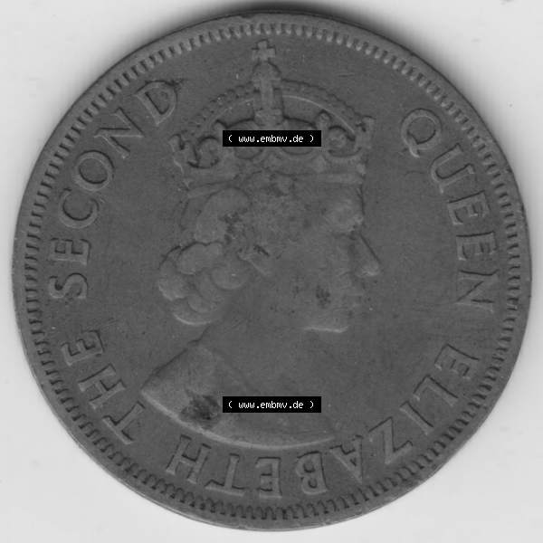 Grau bzw. s/w Umlaufmünzen Zypern: 1955-1956, 5 Mils. Vorderseite der Münze aus Zypern als Bildmaterial für Sammler und Münzen-Webseiten hier im online Katalog und Datenbank für... Sammlung Graustufen