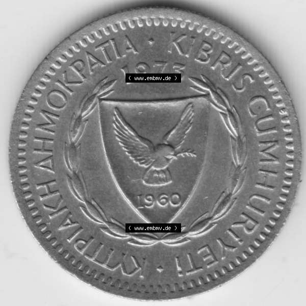 Grau bzw. s/w Umlaufmünzen Zypern: 1963-1982, 25 Mils. Vorderseite der Münze aus Zypern als Bildmaterial für Sammler und Münzen-Webseiten hier im online Katalog und Datenbank für... Sammlung Graustufen