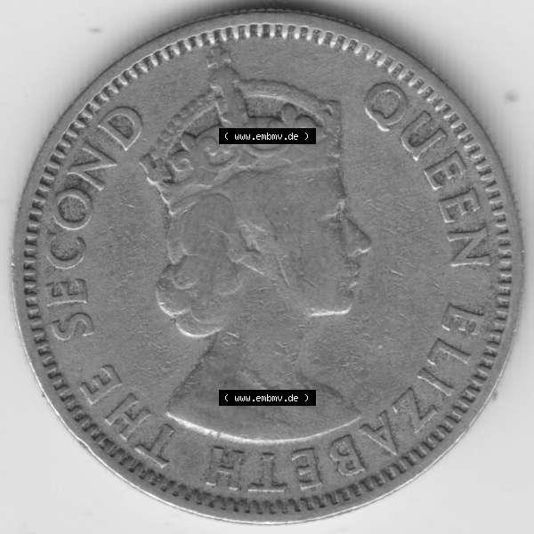 Grau bzw. s/w Umlaufmünzen Zypern: 1955-1955, 50 Mils. Vorderseite der Münze aus Zypern als Bildmaterial für Sammler und Münzen-Webseiten hier im online Katalog und Datenbank für... Sammlung Graustufen
