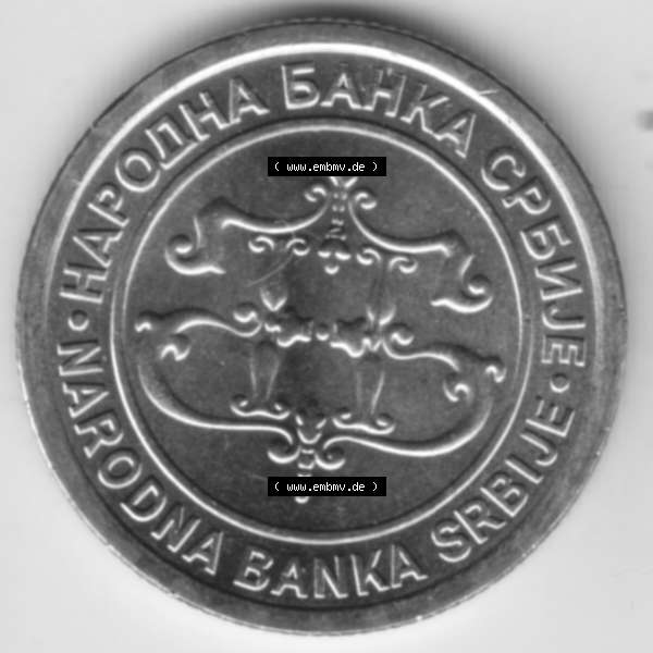 Grau bzw. s/w Umlaufmünzen Serbien: 2003-2003, 5 Dinara. Münze aus Serbien als Bildmaterial für Sammler und Münzen-Webseiten hier im online Katalog und Datenbank für Europäische... Sammlung Graustufen