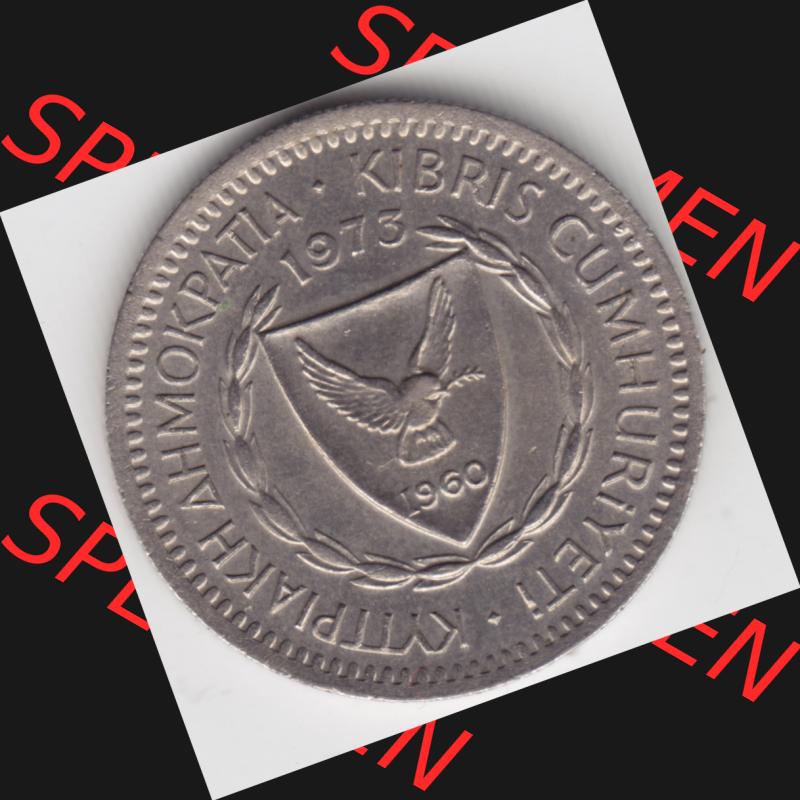 Umlaufmünzen Zypern: 1963-1982, 25 Mils. Vorderseite der Münze aus Zypern als Bildmaterial für Sammler und Münzen-Webseiten hier im online Katalog und Datenbank für... Sammlung