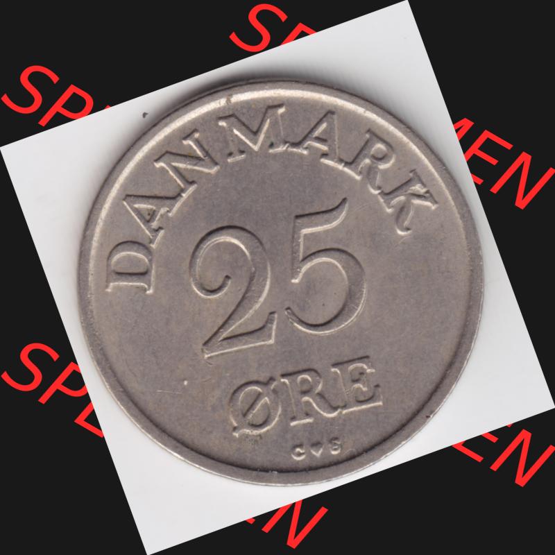 Umlaufmünzen Dänemark: 1959, 25 Öre. Vorderseite der alten dänischen Umlaufmünze aus Dänemark zum katalogisieren und verwalten im Münzen-Katalog Dänemark... Sammlung