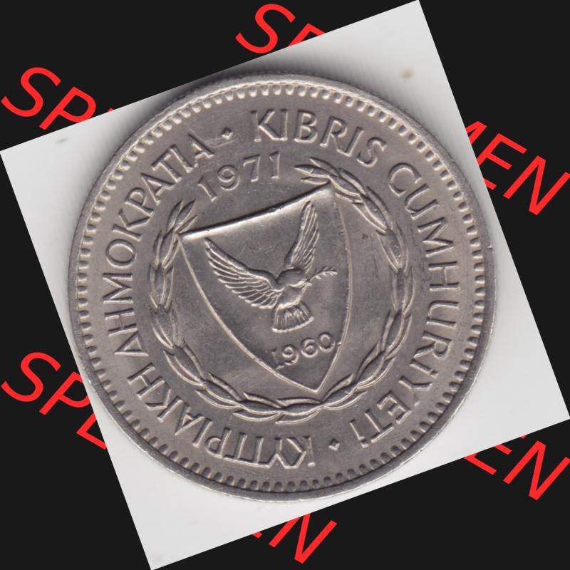 Umlaufmünzen Zypern: 1963-1982, 50 Mils. Vorderseite der Münze aus Zypern als Bildmaterial für Sammler und Münzen-Webseiten hier im online Katalog und Datenbank für... Sammlung