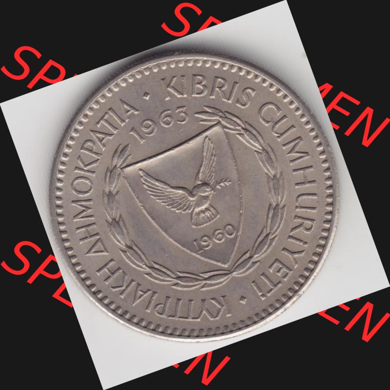 Umlaufmünzen Zypern: 1963-1982, 100 Mils. Vorderseite der Münze aus Zypern als Bildmaterial für Sammler und Münzen-Webseiten hier im online Katalog und Datenbank... Sammlung