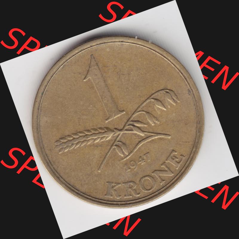 Umlaufmünzen Dänemark: 1947, 1 Krone. Vorderseite der alten dänischen Umlaufmünze aus Dänemark zum katalogisieren und verwalten im Münzen-Katalog Dänemark... Sammlung