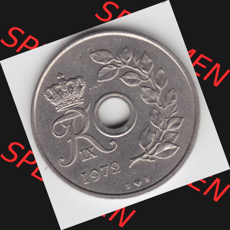 Umlaufmünzen Dänemark: 1972, 25 Öre. Rückseite der alten dänischen Umlaufmünze aus Dänemark zum katalogisieren und verwalten im Münzen-Katalog... Sammlung