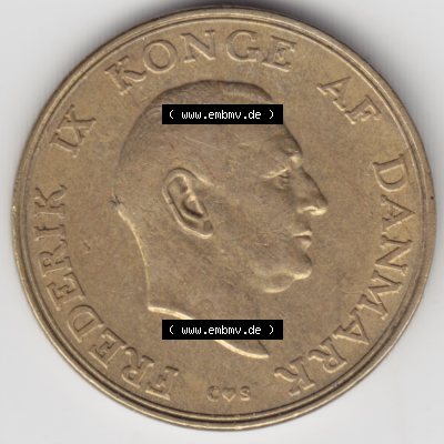 Umlaufmünzen Dänemark: 1957, 1 Krone. Rückseite der alten dänischen Umlaufmünze aus Dänemark zum katalogisieren und verwalten im Münzen-Katalog Dänemark... Sammlung