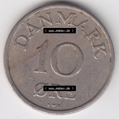 Umlaufmünzen Dänemark: 1954, 10 Öre. Vorderseite der alten dänischen Umlaufmünze aus Dänemark zum katalogisieren und verwalten im Münzen-Katalog Dänemark... Sammlung