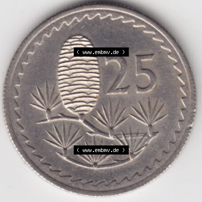 Umlaufmünzen Zypern: 1963-1982, 25 Mils. Rückseite der Münze aus Zypern als Bildmaterial für Sammler und Münzen-Webseiten hier im online Katalog und Datenbank... Sammlung