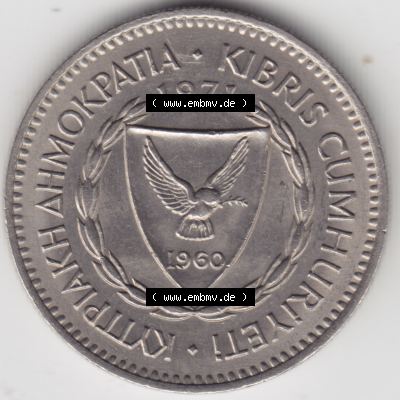 Umlaufmünzen Zypern: 1963-1982, 50 Mils. Vorderseite der Münze aus Zypern als Bildmaterial für Sammler und Münzen-Webseiten hier im online Katalog und Datenbank für... Sammlung