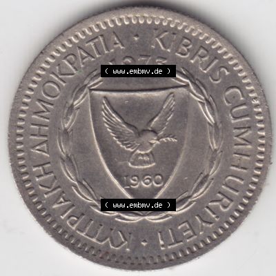 Umlaufmünzen Zypern: 1963-1982, 25 Mils. Vorderseite der Münze aus Zypern als Bildmaterial für Sammler und Münzen-Webseiten hier im online Katalog und Datenbank für... Sammlung