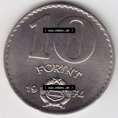 Umlaufmünzen Ungarn: 1971-1982, 10 Forint. Rückseite der Münze aus Ungarn als Bildmaterial für Sammler und Münzen-Webseiten hier im online Katalog und Datenbank... Sammlung