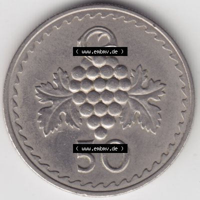 Umlaufmünzen Zypern: 1963-1982, 50 Mils. Rückseite der Münze aus Zypern als Bildmaterial für Sammler und Münzen-Webseiten hier im online Katalog und Datenbank... Sammlung