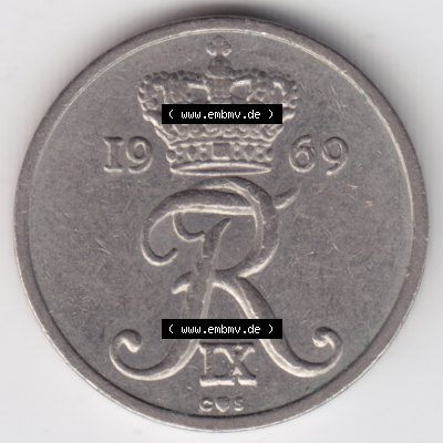 Umlaufmünzen Dänemark: 1969, 10 Öre. Rückseite der alten dänischen Umlaufmünze aus Dänemark zum katalogisieren und verwalten im Münzen-Katalog... Sammlung