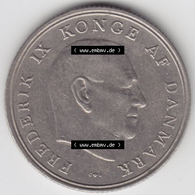 Umlaufmünzen Dänemark: 1962, 1 Krone. Rückseite der alten dänischen Umlaufmünze aus Dänemark zum katalogisieren und verwalten im Münzen-Katalog Dänemark... Sammlung