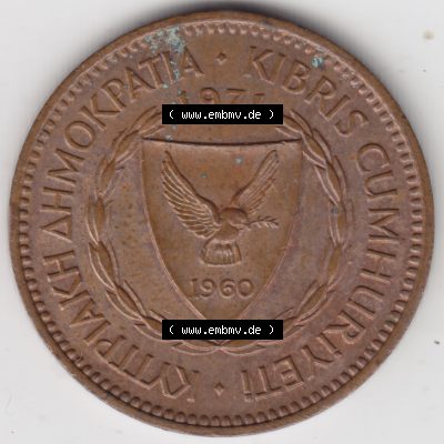 Umlaufmünzen Zypern: 1963-1980, 5 Mils. Vorderseite der Münze aus Zypern als Bildmaterial für Sammler und Münzen-Webseiten hier im online Katalog und Datenbank für... Sammlung