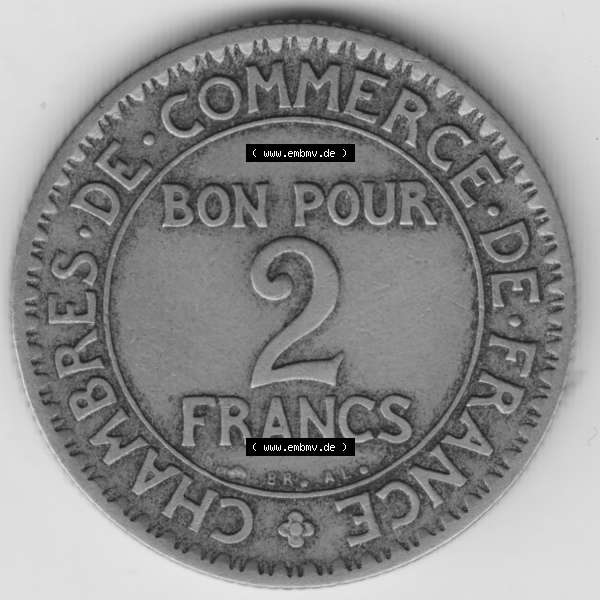 Grau bzw. s/w Münze Frankreich 1920-1927, 2 Francs, Franken 1923. Vorderseite der alten französischen Umlaufmünze aus Frankreich in der Francs-Währung zum katalogisieren und verwalten... Sammlung Graustufen