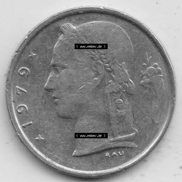 Grau bzw. s/w Münzen Belgien Umlaufmünze 1950-1988, 1 Francs-Franken 1979 Belgique. Rückseite der alten belgischen Francs Umlaufmünze aus Belgien vor Einführung der Euromünzen... Sammlung Graustufen