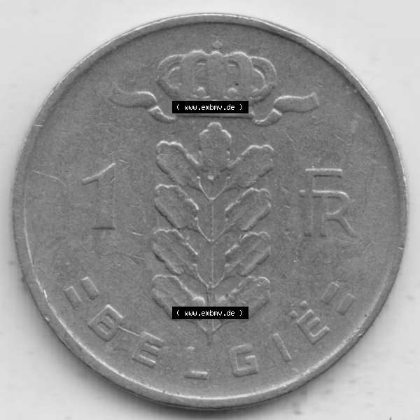 Grau bzw. s/w Münzen Belgien Umlaufmünze 1950-1988, 1 Francs-Franken 1959 Belgie. Vorderseite der alten belgischen Francs Umlaufmünze aus Belgien vor Einführung der Euromünzen in... Sammlung Graustufen