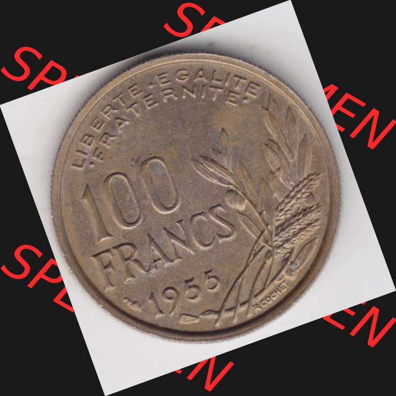 Münze Frankreich 1954-1958, 100 Francs, Franken Typ II 1955. Vorderseite der alten französischen Umlaufmünze aus Frankreich in der Francs-Währung zum katalogisieren... Sammlung