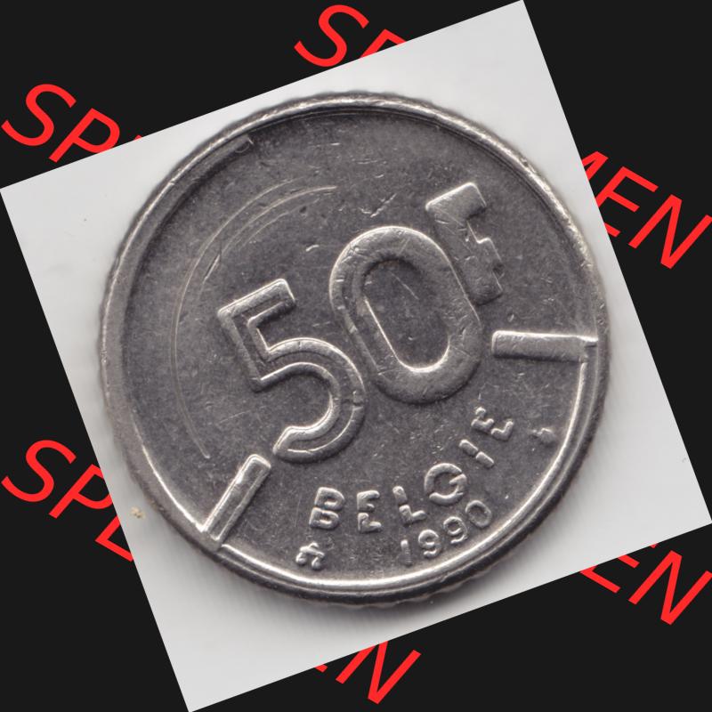 Münzen Belgien Umlaufmünze 1987-1993, 50 Francs 1990 Belgie. Vorderseite der alten belgischen Francs Umlaufmünze aus Belgien vor Einführung der Euromünzen in Belgien... Sammlung