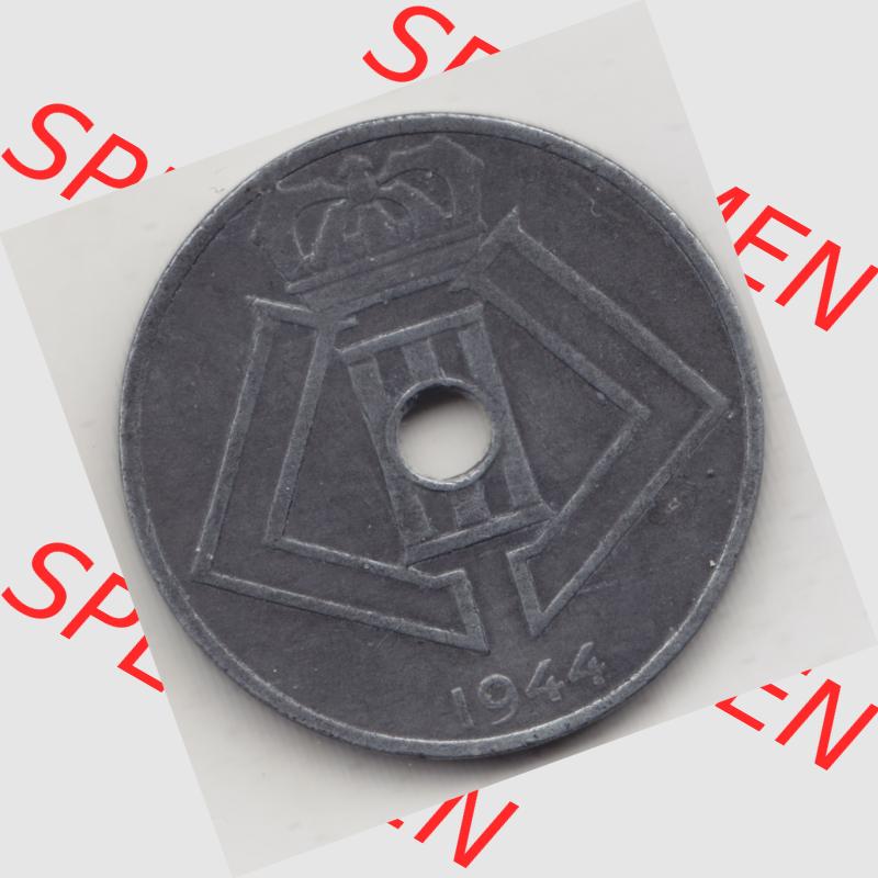 Münzen Belgien Umlaufmünze 1942-1946, 25 Centimes 1944 Belgie - Belgique. Rückseite der alten belgischen Francs Umlaufmünze aus Belgien vor Einführung der Euromünzen... Sammlung