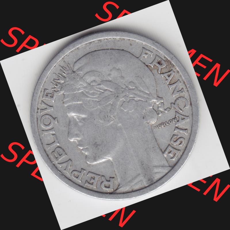 Münze Frankreich 1941-1959, 2 Francs, Franken 1947. Rückseite der alten französischen Umlaufmünze aus Frankreich in der Francs-Währung zum katalogisieren und... Sammlung