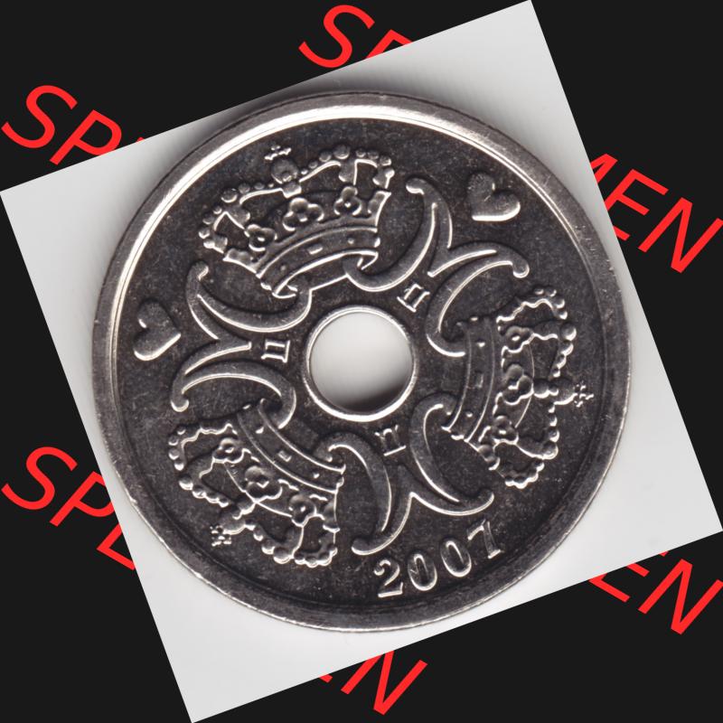 Münzen Dänemark Umlaufmünze 2007, 2 Kroner, Kronen. Rückseite der alten dänischen Umlaufmünze aus Dänemark zum katalogisieren und verwalten im Münzen-Katalog... Sammlung