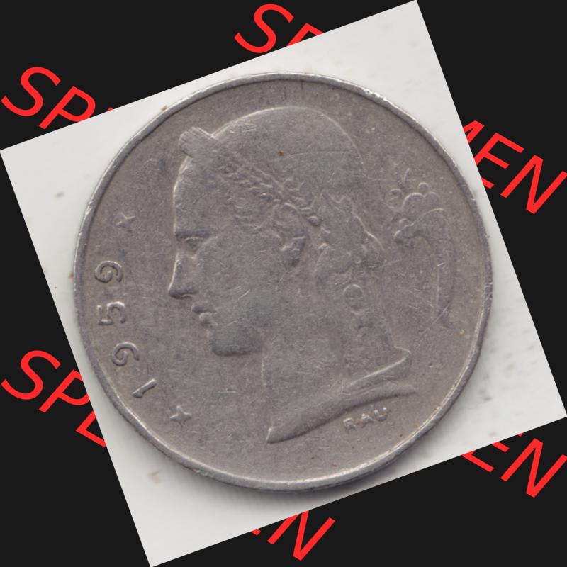 Münzen Belgien Umlaufmünze 1950-1988, 1 Francs-Franken 1959 Belgie. Rückseite der alten belgischen Francs Umlaufmünze aus Belgien vor Einführung der Euromünzen... Sammlung