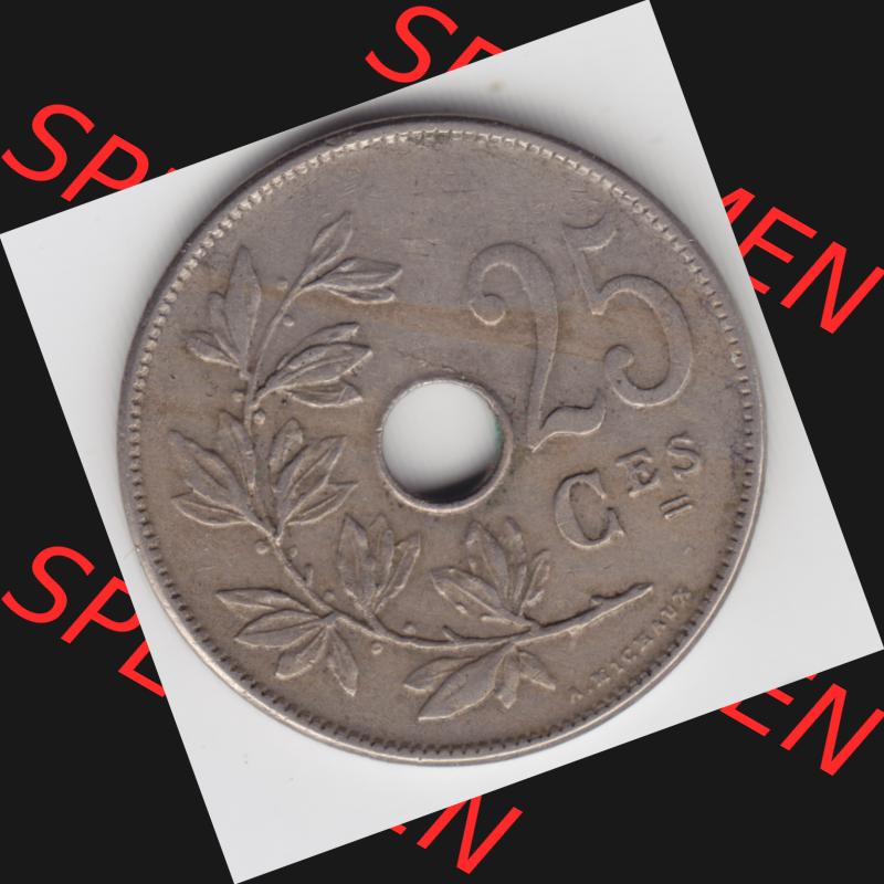 Münzen Belgien Umlaufmünze 1913-1929, 25 Ces, Centimes, Cent Koninkrijk Belgie. Vorderseite der alten belgischen Francs Umlaufmünze aus Belgien vor Einführung... Sammlung