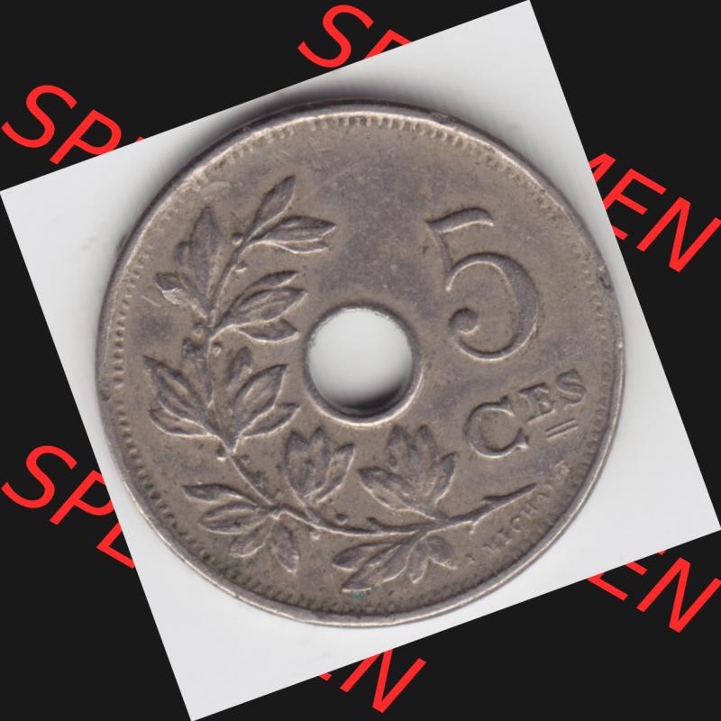 Münzen Belgien Umlaufmünze 1910-1932, 5 Ces, Centimes Koninkrijk Belgie. Vorderseite der alten belgischen Francs Umlaufmünze aus Belgien vor Einführung der Euromünzen... Sammlung