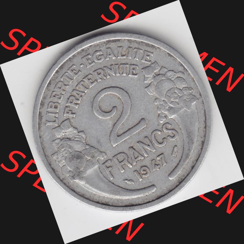 Münze Frankreich 1941-1959, 2 Francs, Franken 1947. Vorderseite der alten französischen Umlaufmünze aus Frankreich in der Francs-Währung zum katalogisieren und verwalten... Sammlung