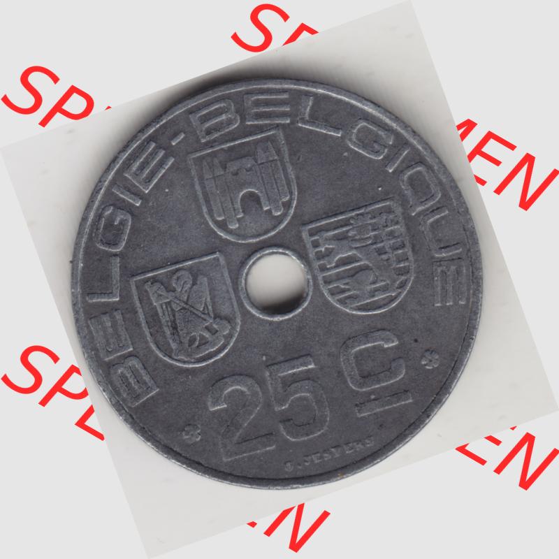 Münzen Belgien Umlaufmünze 1942-1946, 25 Centimes 1944 Belgie - Belgique. Vorderseite der alten belgischen Francs Umlaufmünze aus Belgien vor Einführung der Euromünzen... Sammlung