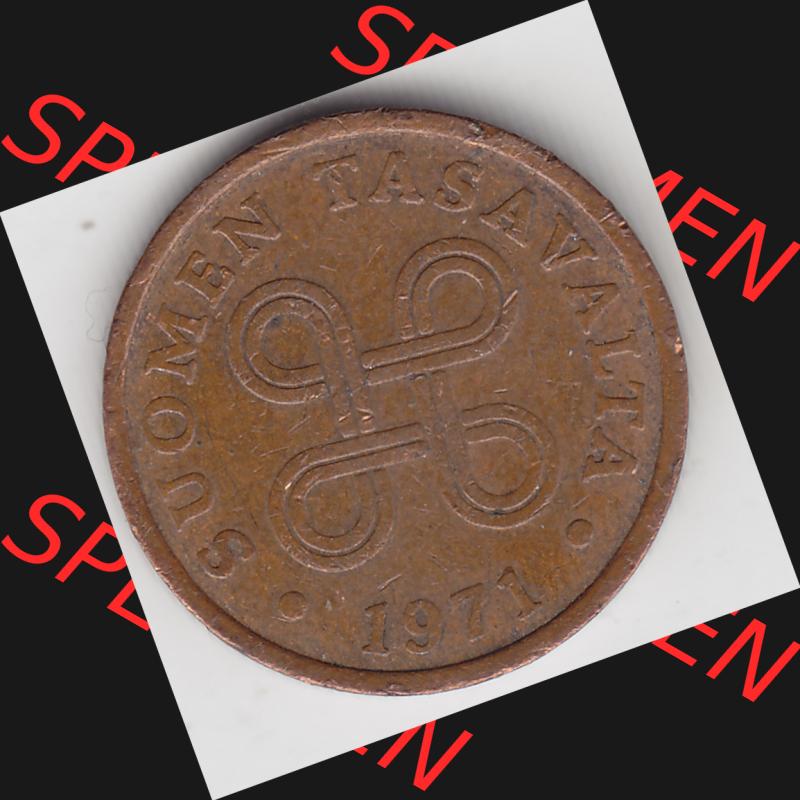 Münzen Finnland, SUOMI Umlaufmünze 1963-1977, 5 Penniä 1971. Rückseite der alten finnischen Umlaufmünze aus Finnland SUOMI zum katalogisieren und verwalten im... Sammlung