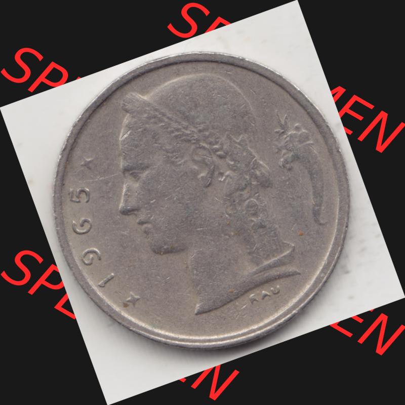 Münzen Belgien Umlaufmünze 1950-1988, 1 Francs-Franken 1965 Belgie. Rückseite der alten belgischen Francs Umlaufmünze aus Belgien vor Einführung der Euromünzen... Sammlung
