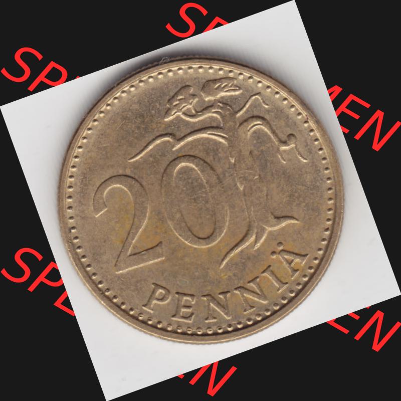 Münzen Finnland, SUOMI Umlaufmünze 1963-1990, 20 Penniä 1980. Vorderseite der alten finnischen Umlaufmünze aus Finnland SUOMI zum katalogisieren und verwalten im... Sammlung