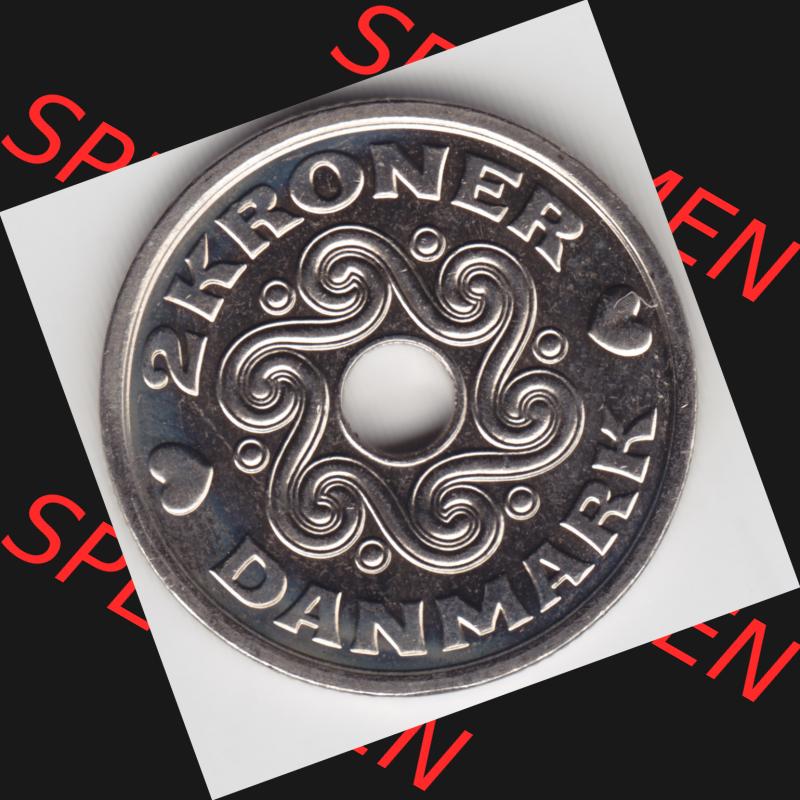 Münzen Dänemark Umlaufmünze 2007, 2 Kroner, Kronen. Vorderseite der alten dänischen Umlaufmünze aus Dänemark zum katalogisieren und verwalten im Münzen-Katalog... Sammlung