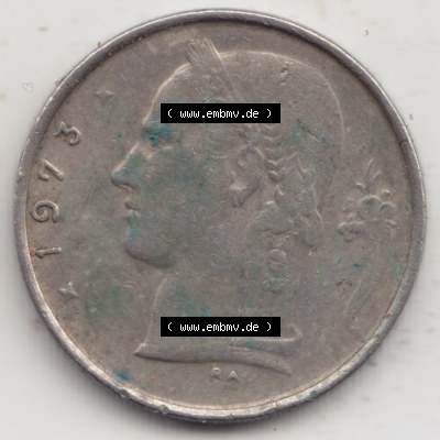 Münzen Belgien Umlaufmünze 1950-1988, 1 Francs-Franken 1973 Belgie. Rückseite der alten belgischen Francs Umlaufmünze aus Belgien vor Einführung der Euromünzen... Sammlung
