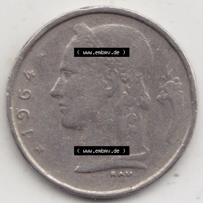 Münzen Belgien Umlaufmünze 1950-1988, 1 Francs-Franken 1964 Belgie. Rückseite der alten belgischen Francs Umlaufmünze aus Belgien vor Einführung der Euromünzen... Sammlung