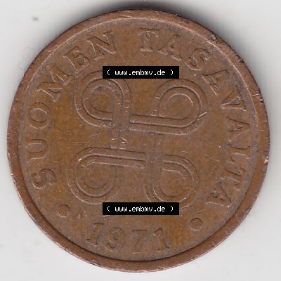 Münzen Finnland, SUOMI Umlaufmünze 1963-1977, 5 Penniä 1971. Rückseite der alten finnischen Umlaufmünze aus Finnland SUOMI zum katalogisieren und verwalten im... Sammlung