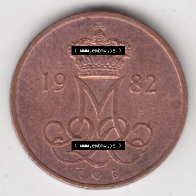 Münzen Dänemark Umlaufmünze 1982-1988, 5 Öre 1982 Kursmünzen. Rückseite der alten dänischen Umlaufmünze aus Dänemark zum katalogisieren und verwalten... Sammlung