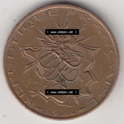 Münze Frankreich 1974-1987, 10 Franken-Francs 1984. Rückseite der alten französischen Umlaufmünze aus Frankreich in der Francs-Währung zum katalogisieren und verwalten... Sammlung