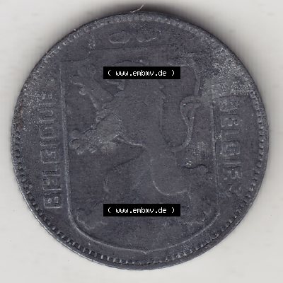 Münzen Belgien Umlaufmünze 1942-1947, 1 Franken 1942 Belgie - Belgique. Rückseite der alten belgischen Francs Umlaufmünze aus Belgien vor Einführung der Euromünzen... Sammlung