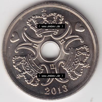 Münzen Dänemark Umlaufmünze 2013, 5 Kroner, Kronen. Rückseite der alten dänischen Umlaufmünze aus Dänemark zum katalogisieren und verwalten im Münzen-Katalog... Sammlung