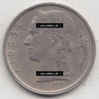 Münzen Belgien Umlaufmünze 1950-1988, 1 Francs-Franken 1965 Belgie. Rückseite der alten belgischen Francs Umlaufmünze aus Belgien vor Einführung der Euromünzen... Sammlung